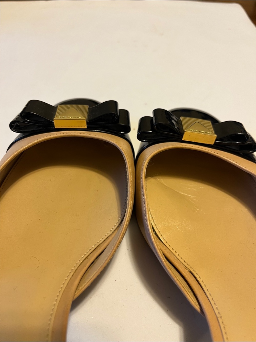 Michael Kors Slingback Two-Tone Patent Cap Toe Women’s Flats - Nude and Black - Picture 5 of 9